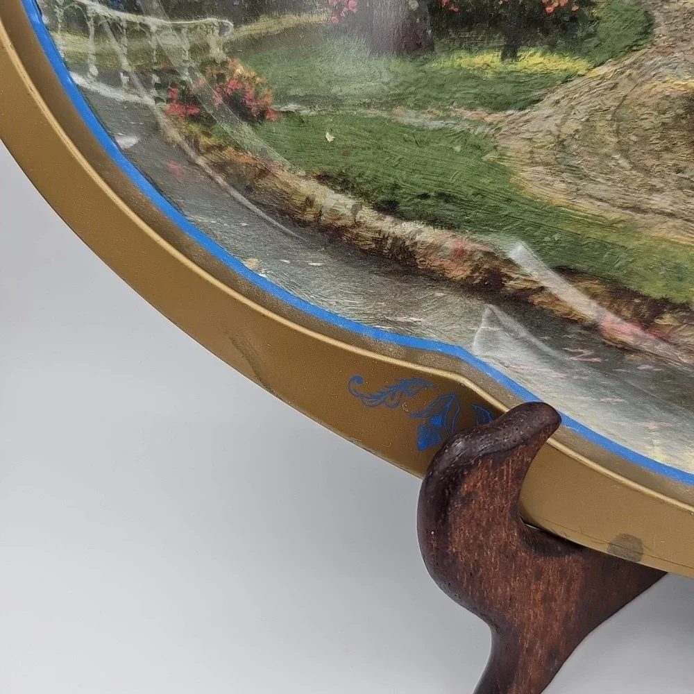 Colorful Cottage Scene Oval Metal Serving Tray 1997 Thomas‎ Kindade Giftco Inc